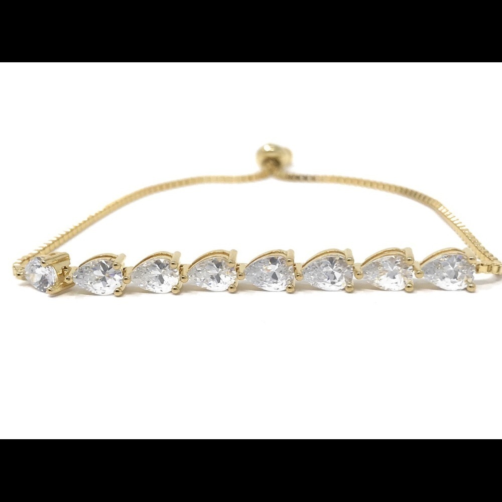 Gold Stone Pear Shaped CZ Bolo Bracelet